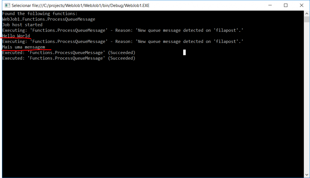 Azure WebJob executando local