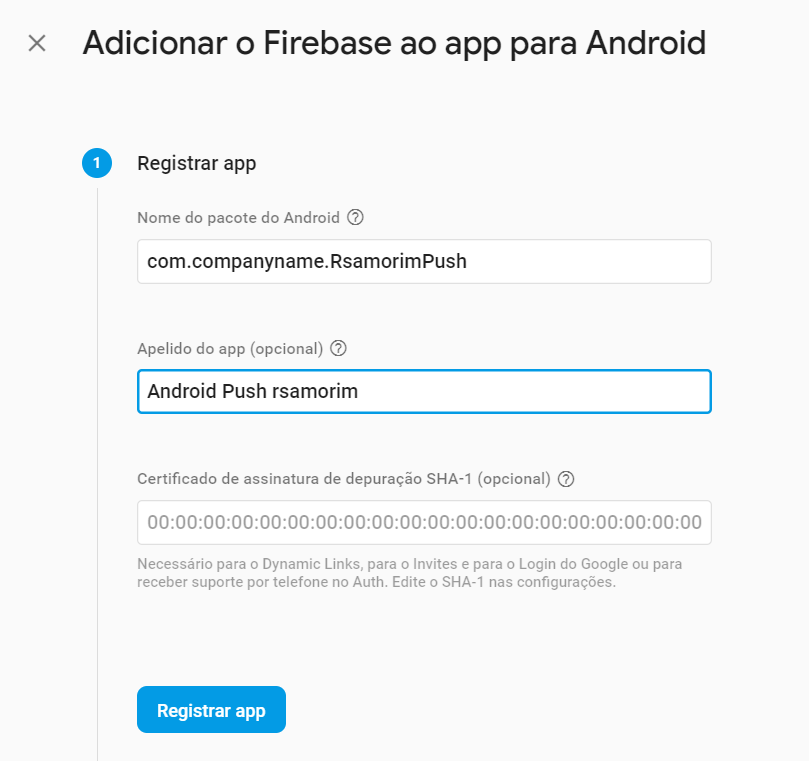 configurando app no firebase