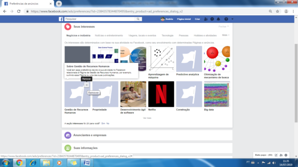 Eliminando interesses no Facebook